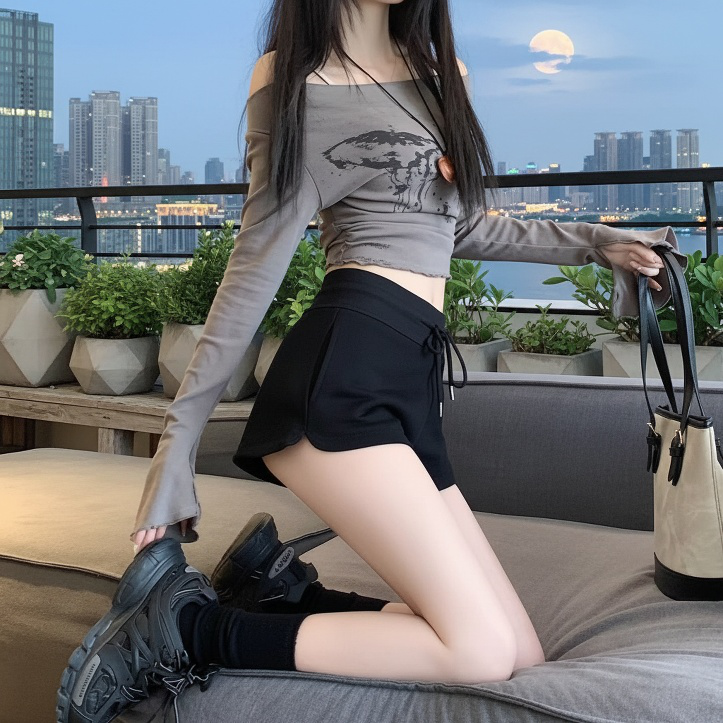 키작은 여자 반바지 슬랙스 통바지 솔리드 하이웨스트 와이드 팬츠 캐주얼 반바지 여성복