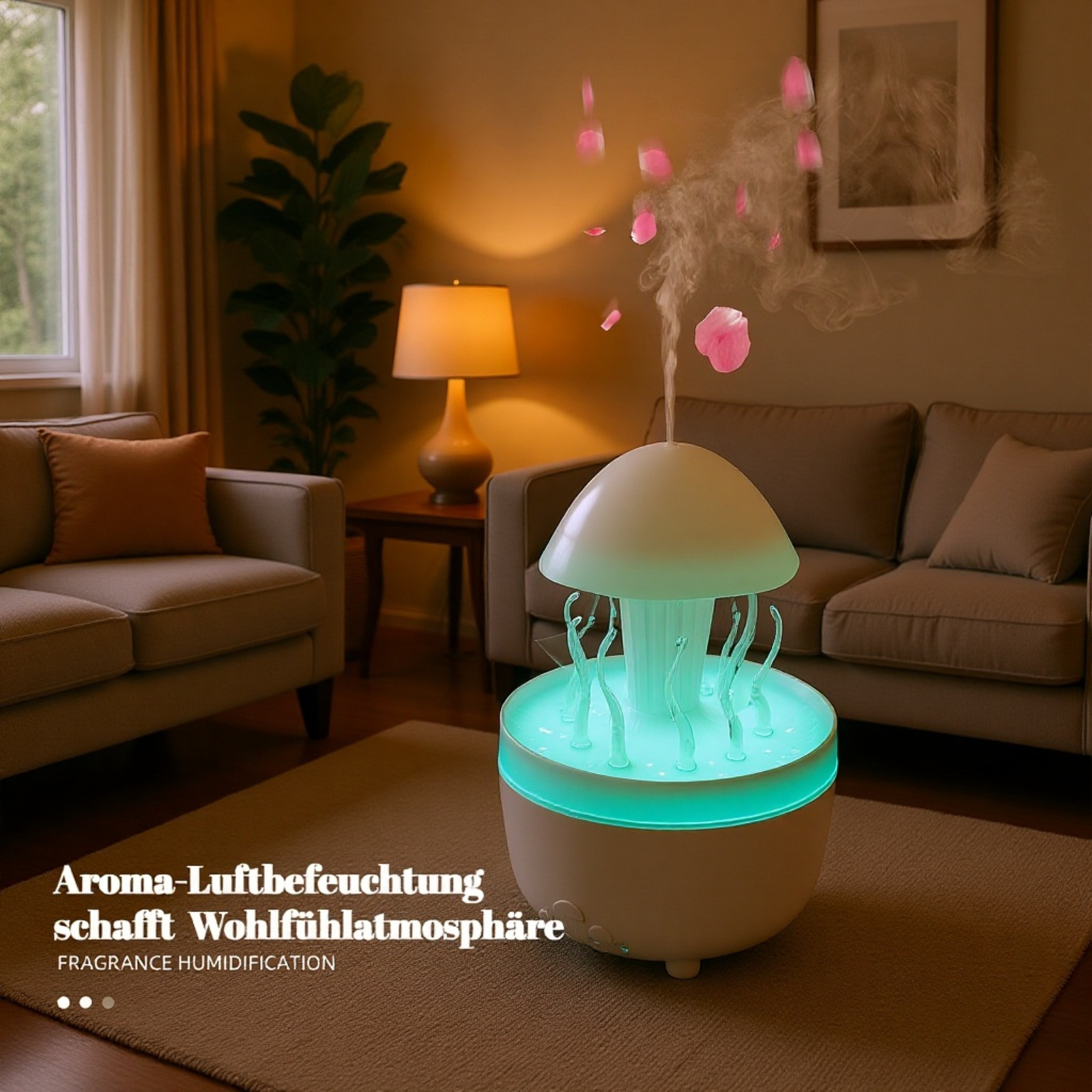 Drehbare Quallen-Aromatherapie-Maschine mit Regen-Tropfen-Design und buntem Nachtlicht für Zuhause