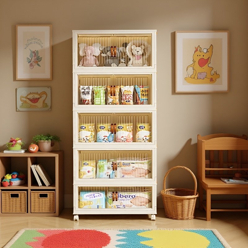 Portable White DIY Foldable Magnetic Plastic Storage Cabinet for Children's Clothes