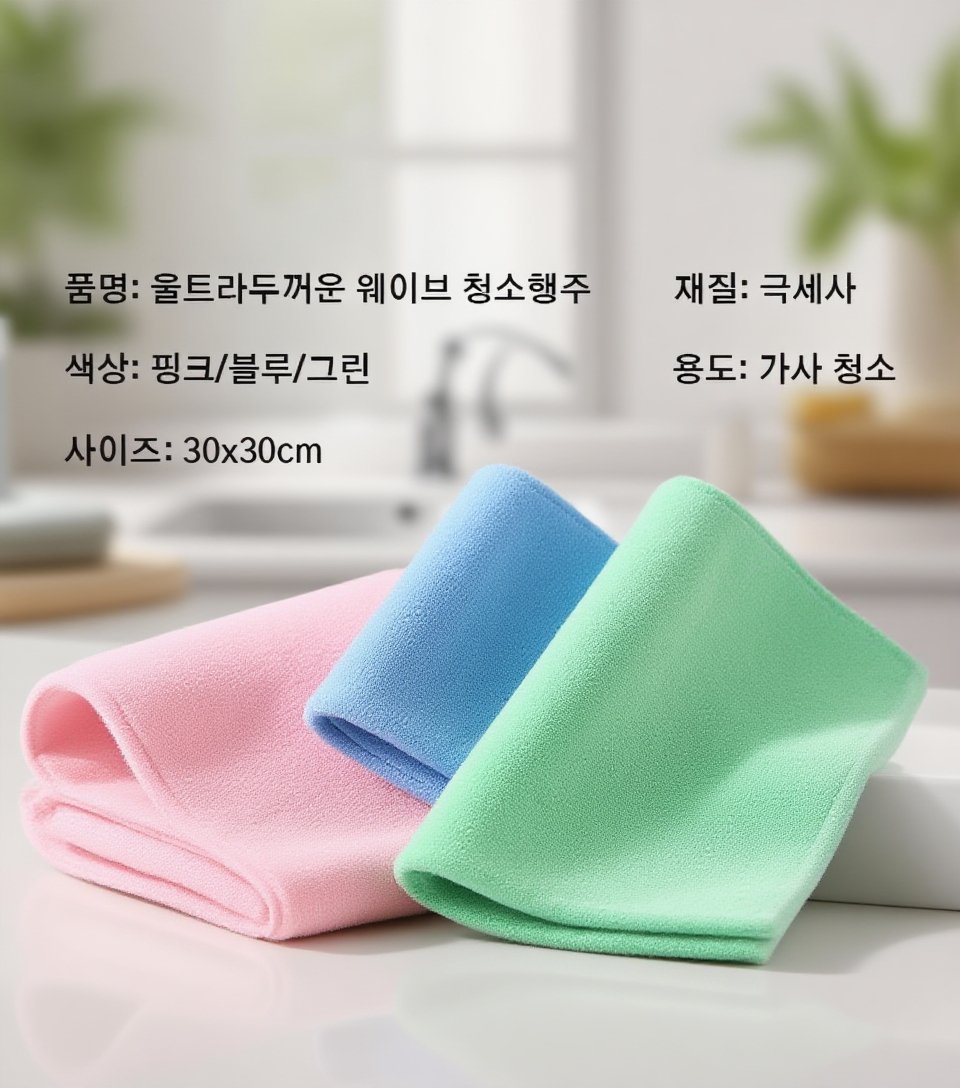 주방 싱크대에서 산호벨벳 행주 사용