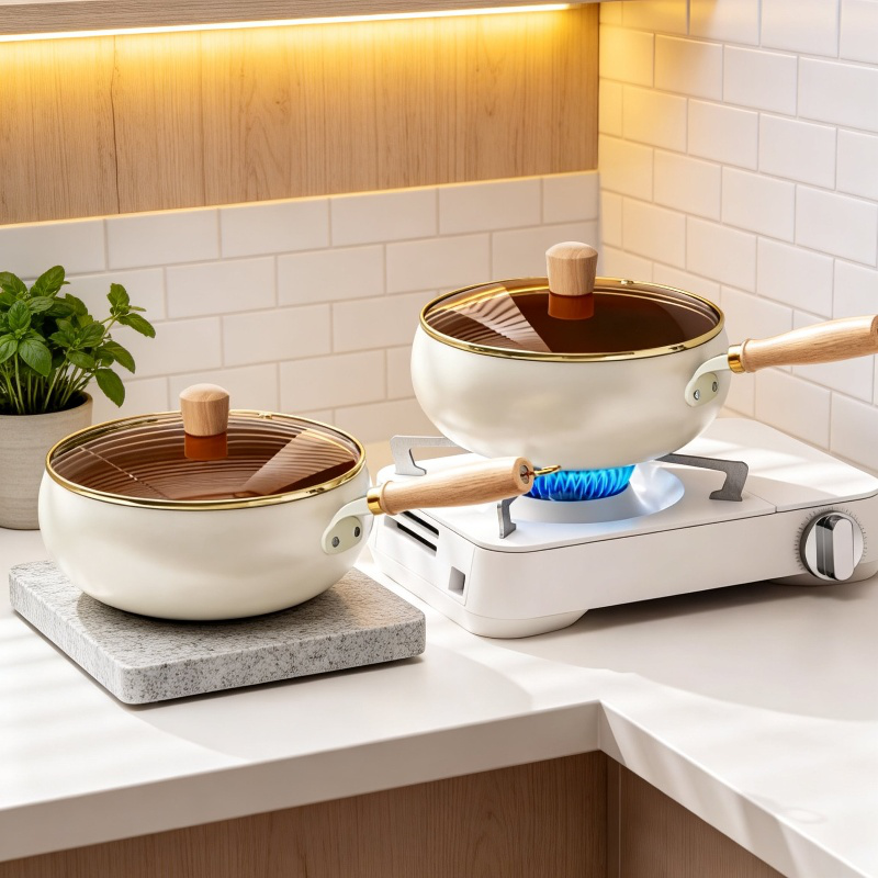 Olla de cristal de titanio pequeña, versátil para verduras y sopas