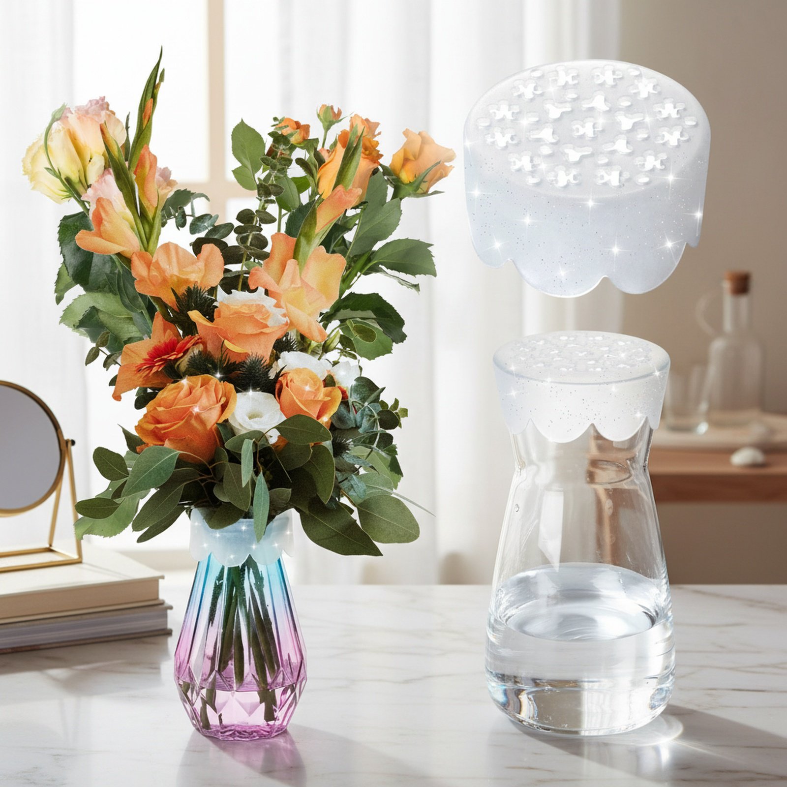 Silicone Bouquet Flower Holder with fresh flowers