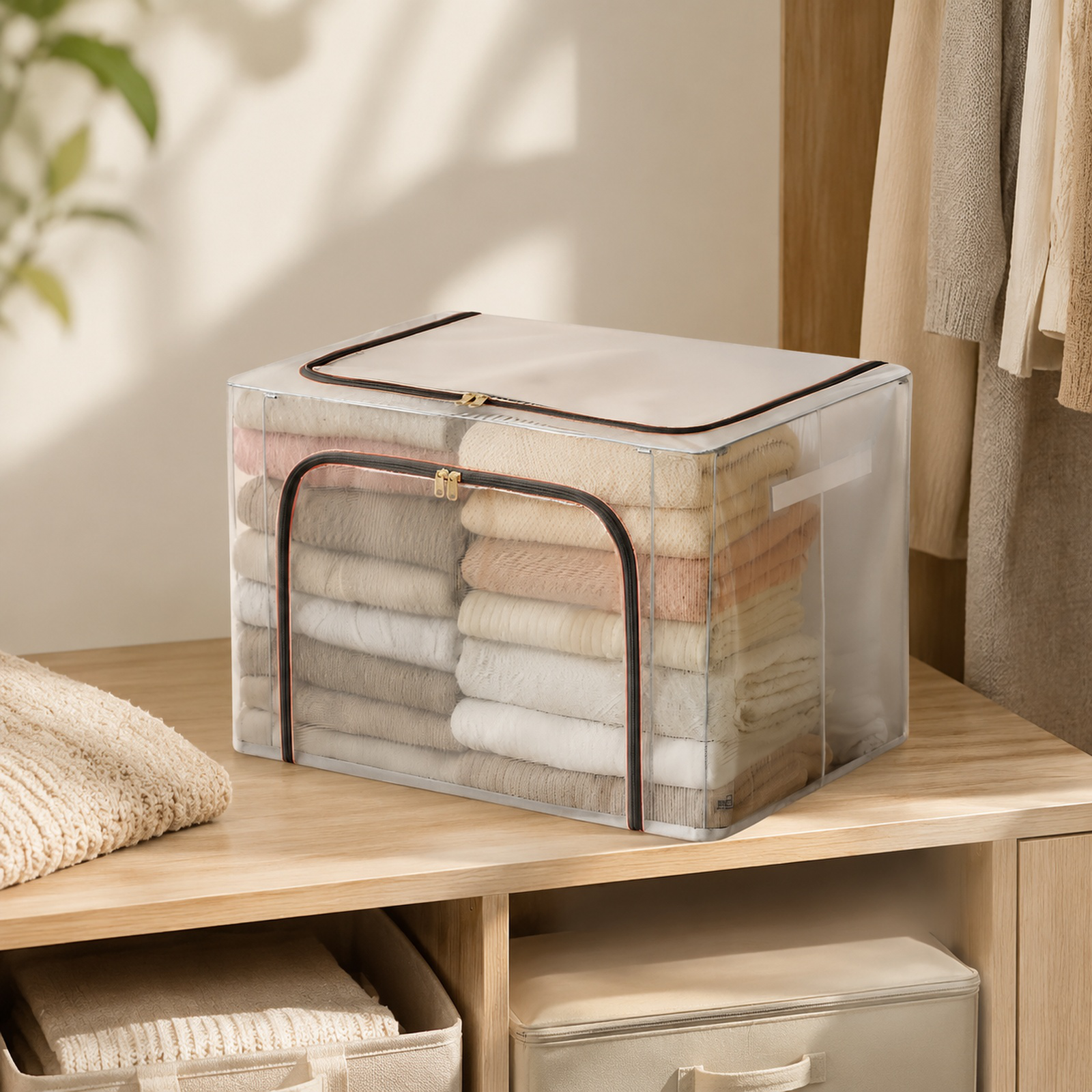 Extra Thick Transparent Storage Box for Clothes, Foldable Flip-Top, Large Capacity