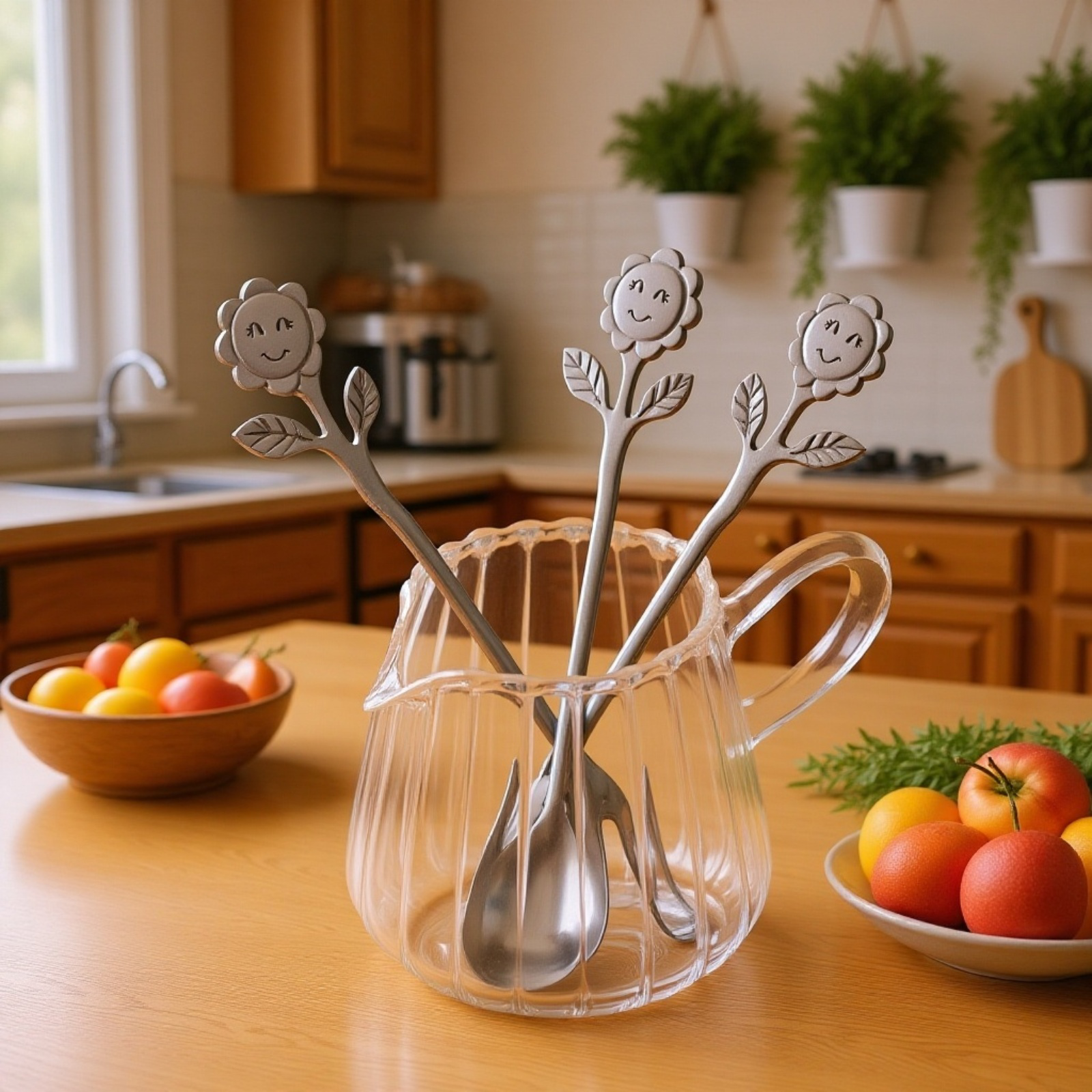 可愛いステンレス製ゴールドリーフスプーン フルーツフォーク＆スプーン コーヒースプーン