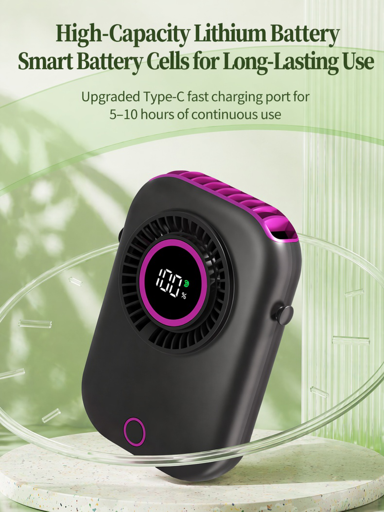 Mini neck fan charging with USB cable