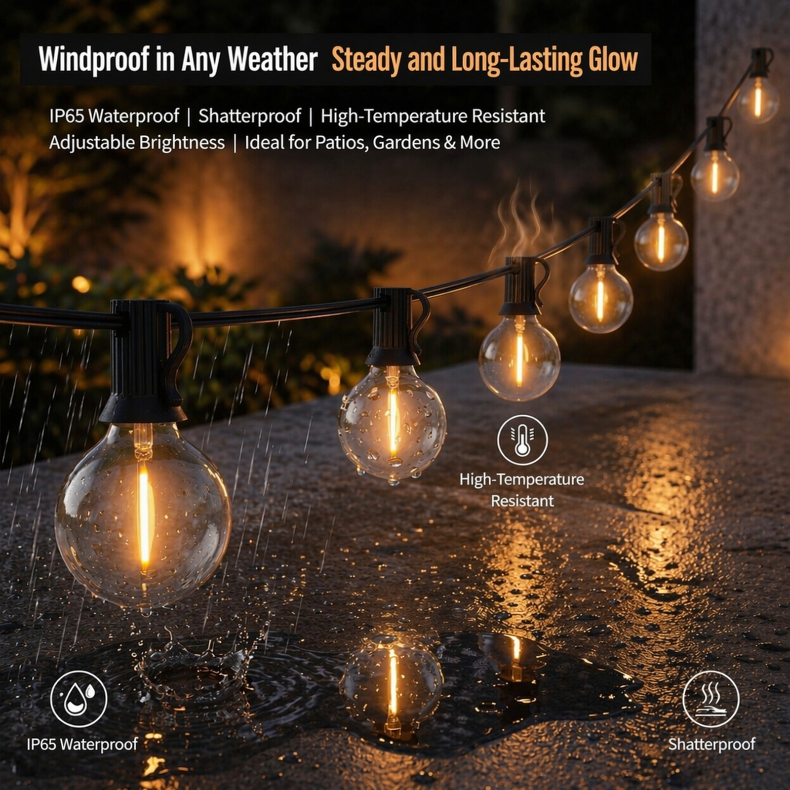 30-meter LED string light, 50 bulbs, outdoor string light
