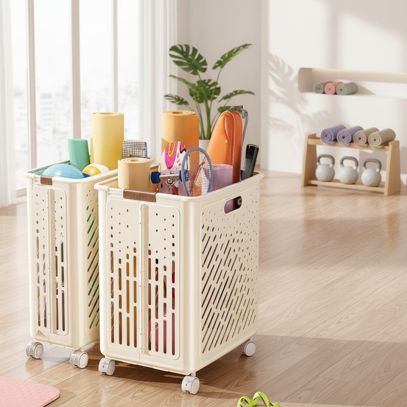 Spacious household storage bin with handles and wheels