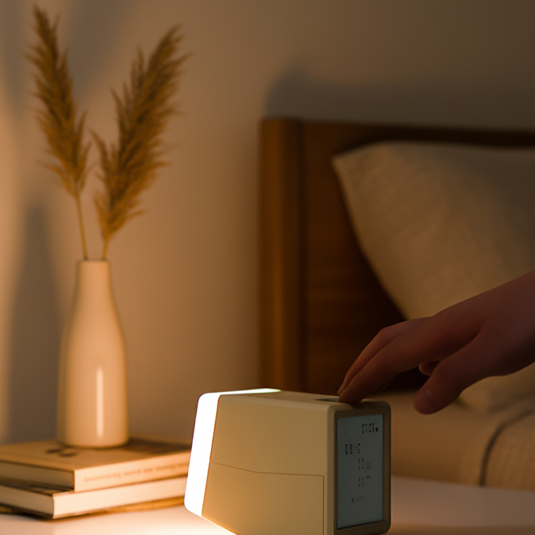 Multifunction seesaw alarm clock night light with temperature and humidity display, dual alarms