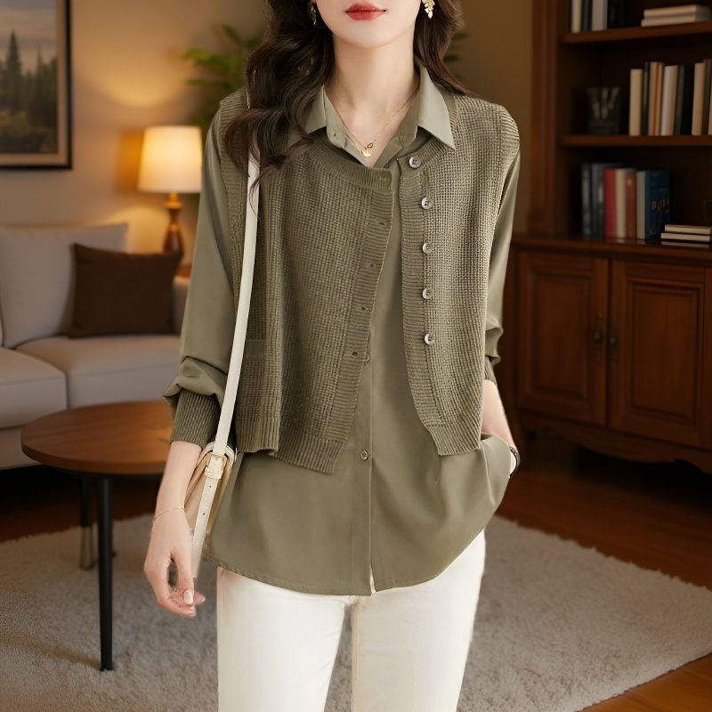 가을 여성 스웨터 페이크 투피스 고급스러운 스타일