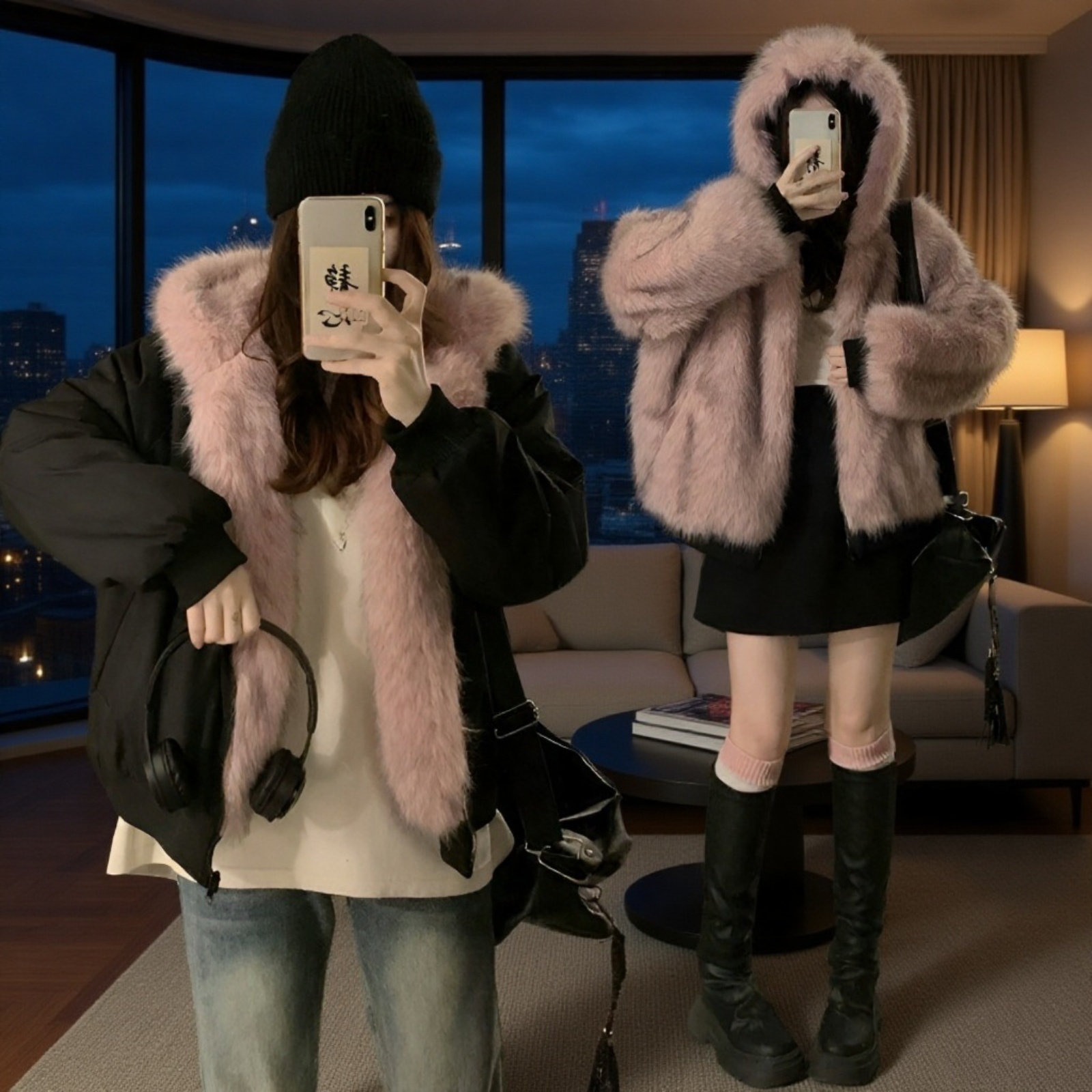 Amerikai utcai stílusú bélelt kabát, szőrmebéléses rövid női télikabát kapucnival