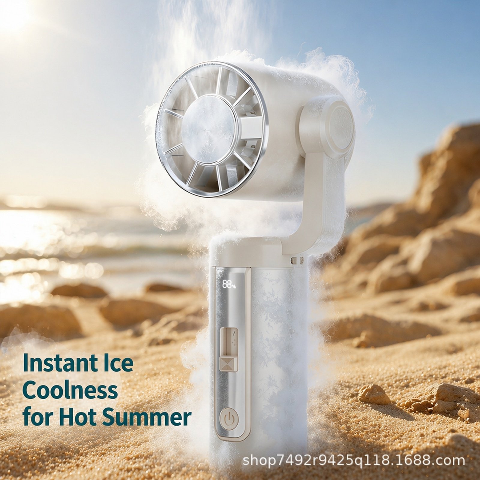 Portable Handheld Neck Hanging & Desktop Fan with Ice Cooling