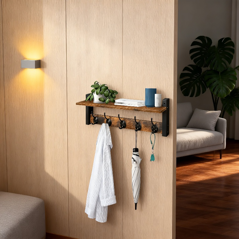 リビング用木製壁掛けラック 玄関キー収納棚