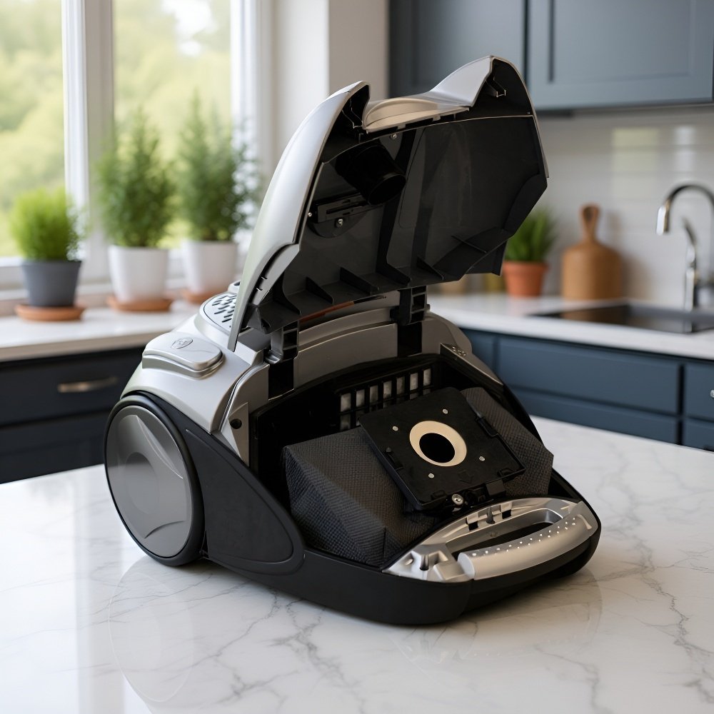 軽量設計の掃除機を持つ女性