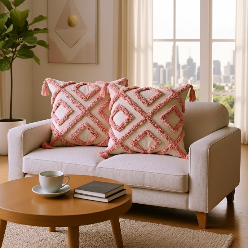 Coussin rose en tissu tufté Sinyoo pour canapé et chaise de bureau, 45x45cm