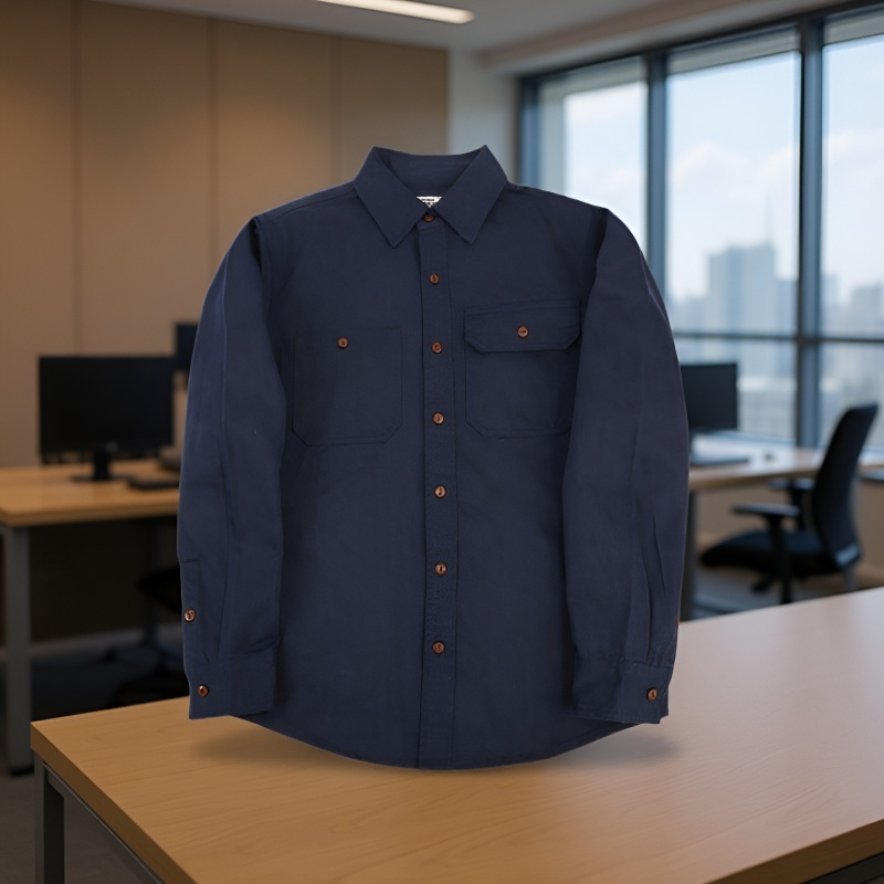 新作無地ヘリンボーン柄メンズエンジニア風日本製ワークウェア長袖シャツ正面画像