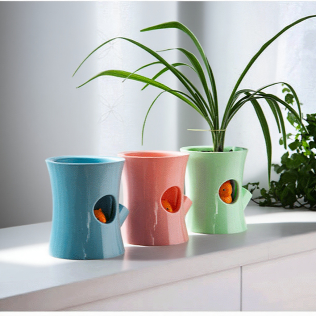 Maceta de dibujos animados con riego automático para personas perezosas