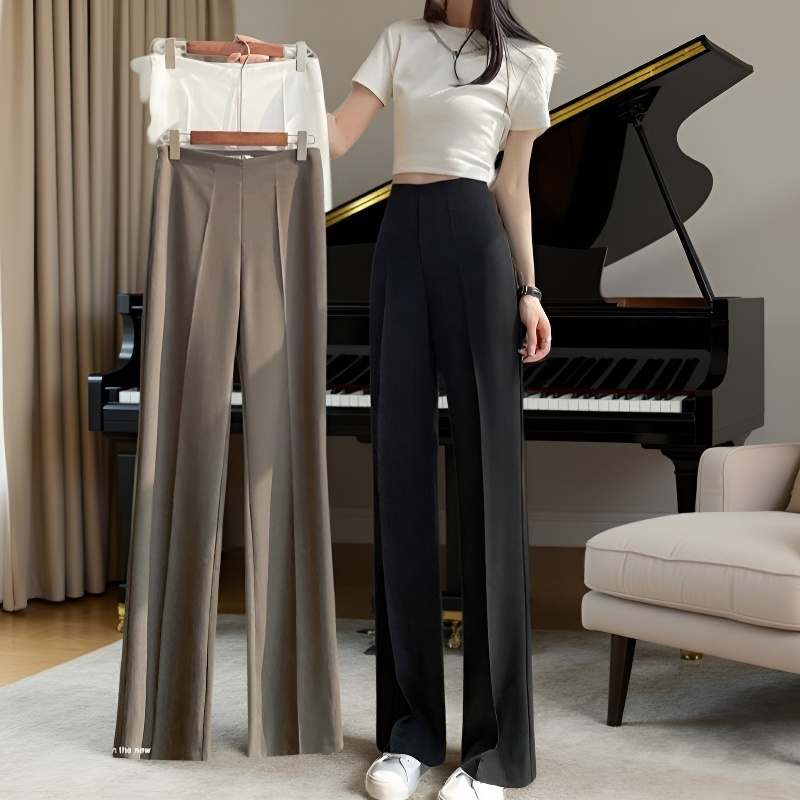 여성 봄가을 작은 키 슬림 와이드 팬츠 처짐 옆 지퍼 정장 팬츠 힙업 일자 팬츠 하이웨스트 캐주얼 팬츠