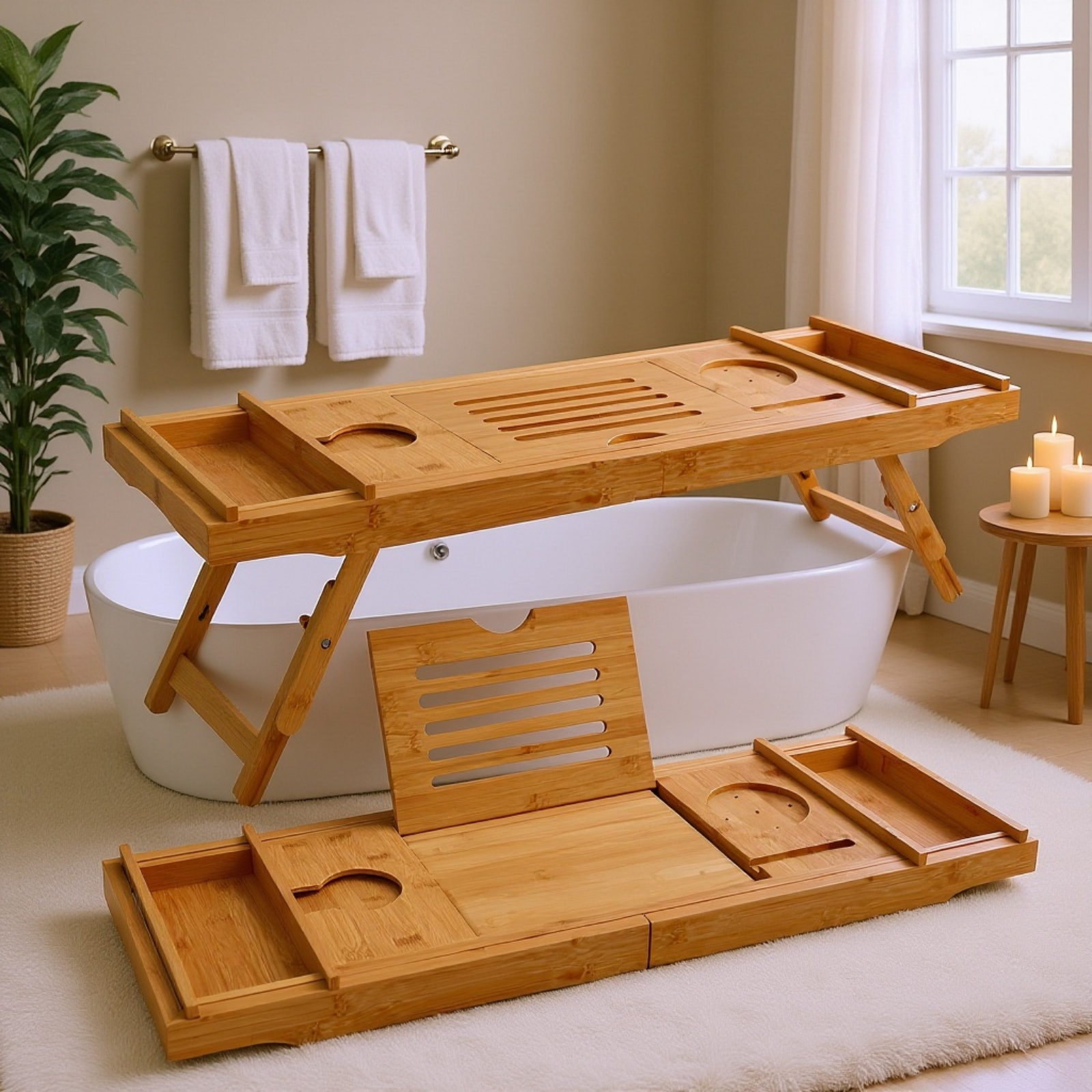 多機能伸縮式滑り止めバスタブラック