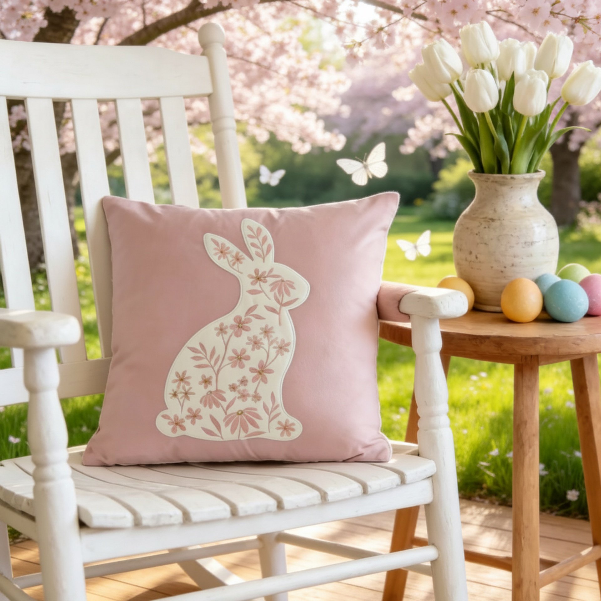 Cute Easter Bunny Embroidered Sofa Cushion Pillow Cover Holiday Decoration