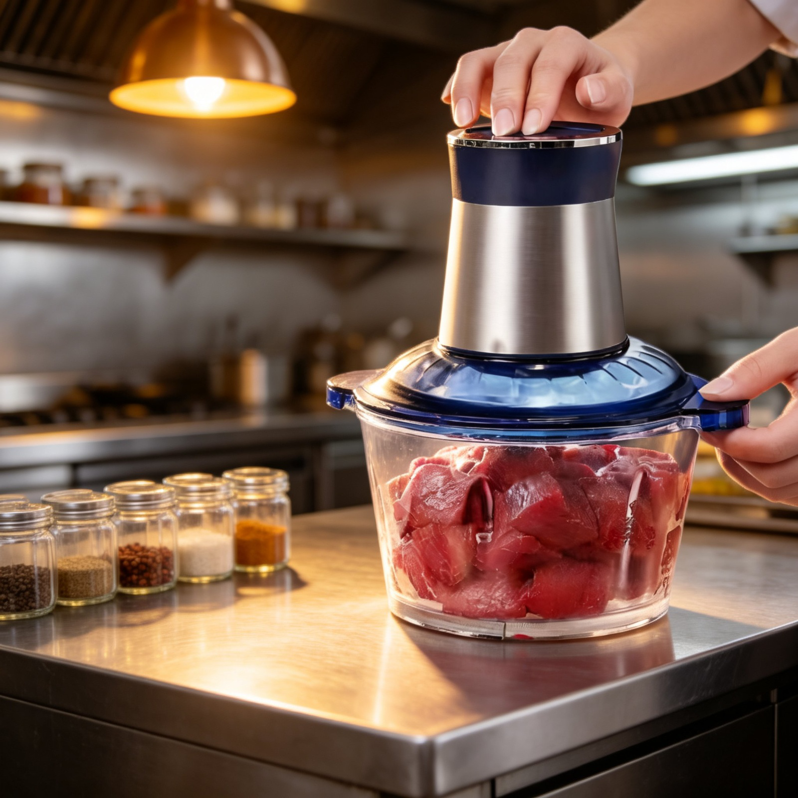 Small kitchen appliance for grinding meat and vegetables