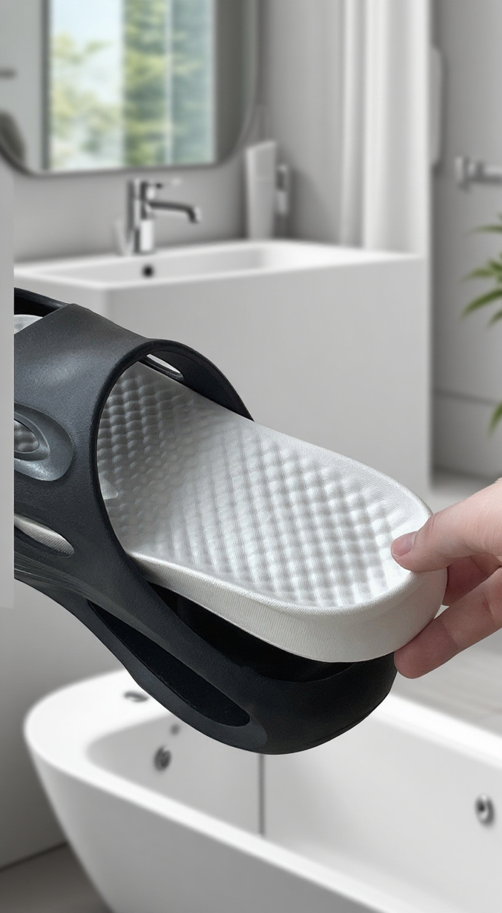 여름 야외 활동에 적합한 남성 샌들 착용 모습