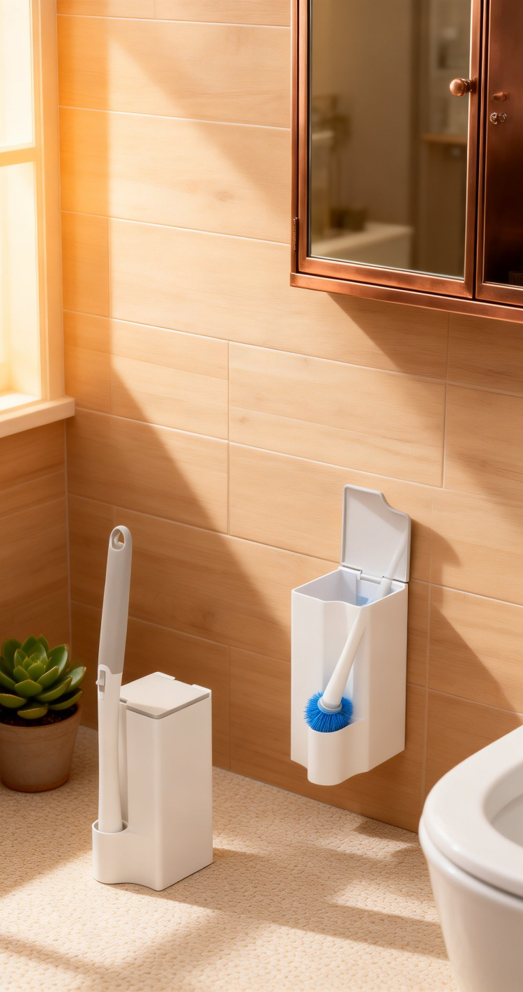 浴室の隅々を掃除するブラシの使用例