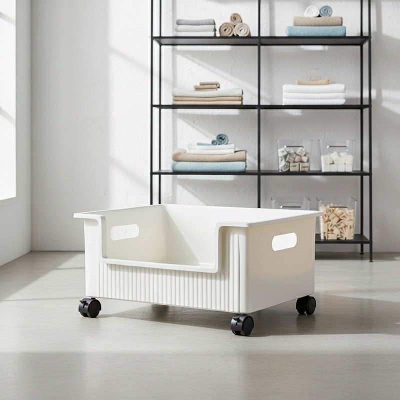 Movable bathroom cabinet under sink for laundry detergent storage