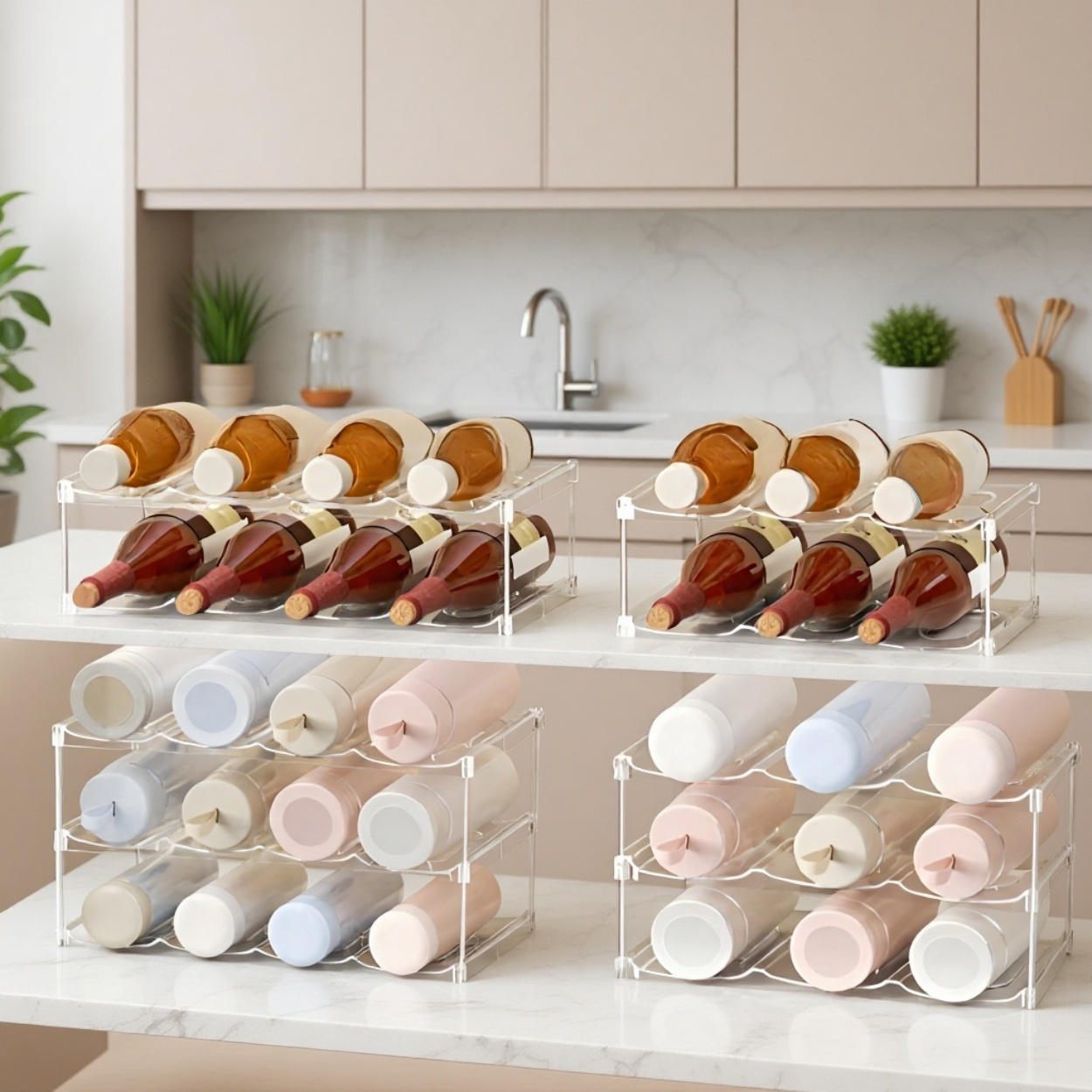 魔法瓶カップラック透明家庭用ウォーターカップ収納ラックリビングルームデスクトップ多層スタッキングカップ収納ラック