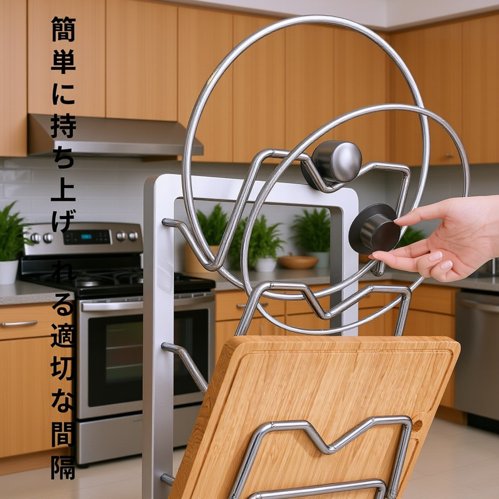 キッチンカウンター用鍋蓋スタンド・置き型調理器具ラック・多機能収納ラック