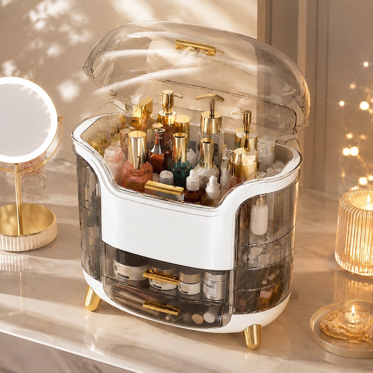 Modern vanity makeup storage box for clutter-free space
