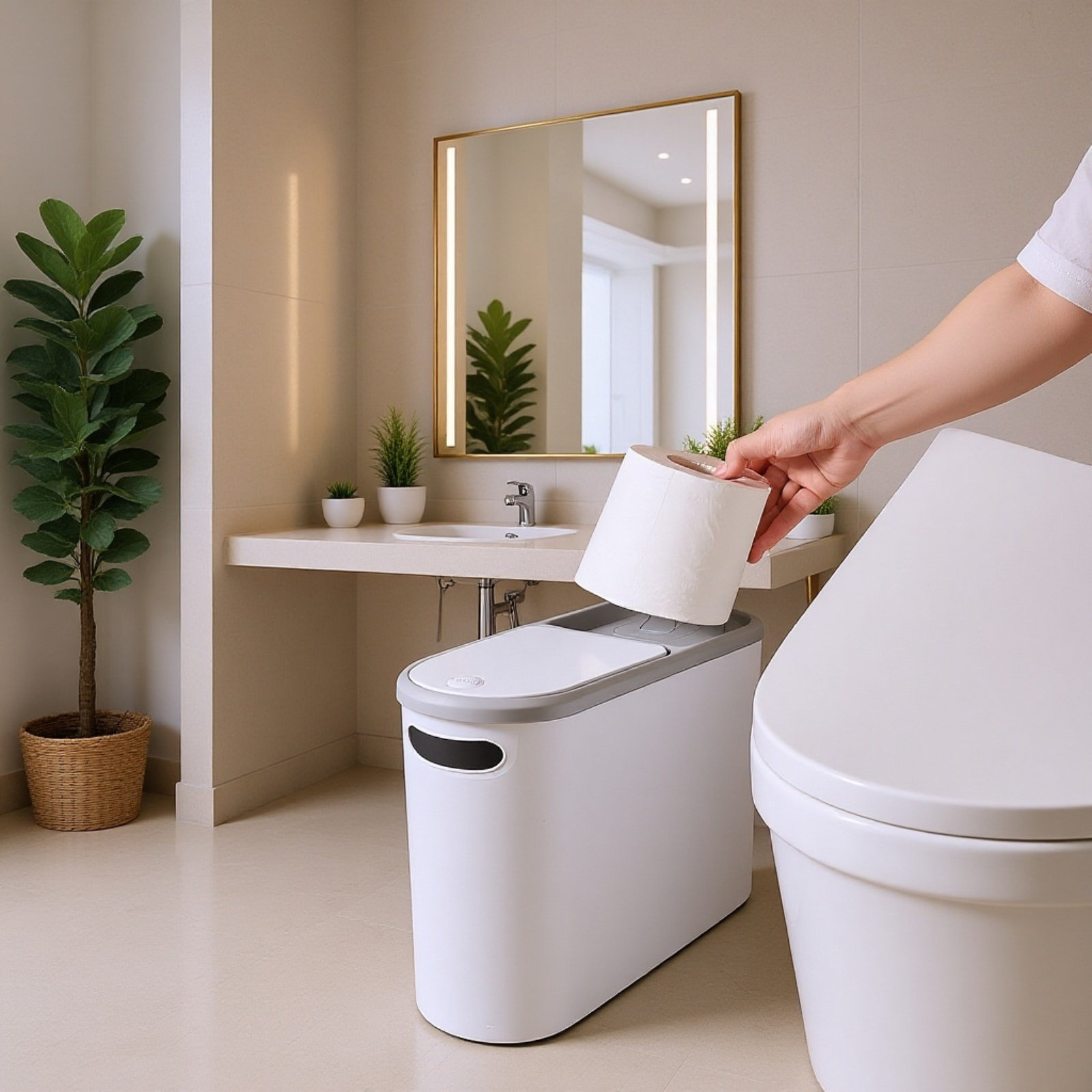 クリエイティブゴミ箱 家庭用トイレゴミ箱 リビングルーム キッチンゴミ箱 バスルーム 隙間ゴミ箱 蓋付き プッシュ式ゴミ箱