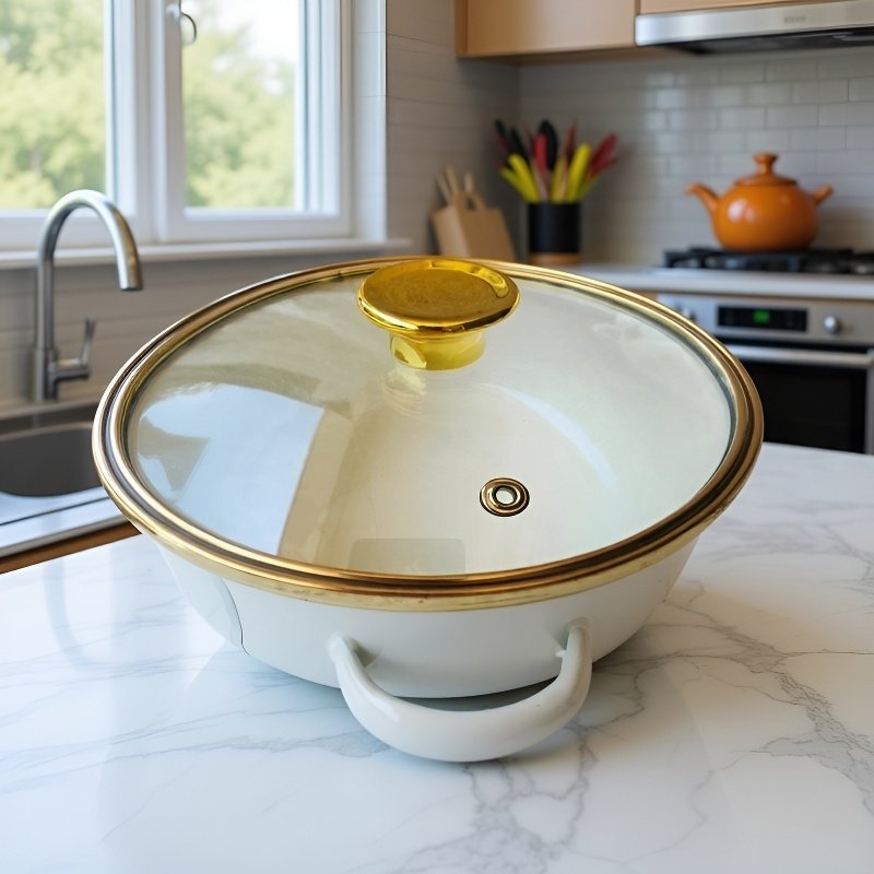 Stylish gray and white checkered noodle pot with enameled finish