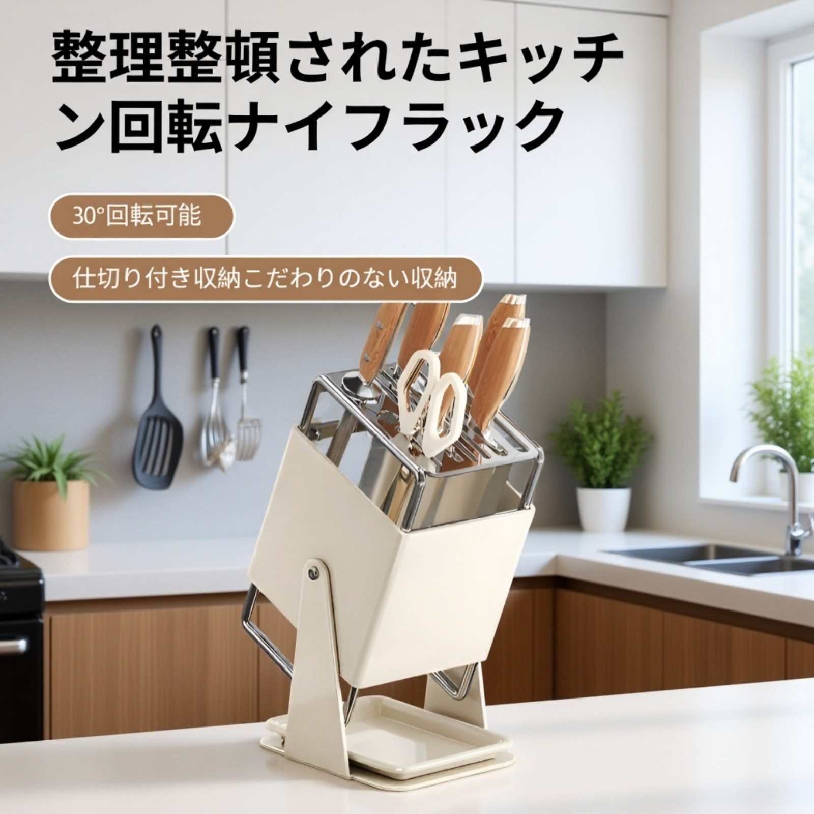 キッチンナイフラック 回転収納タイプ 水トレイ付き