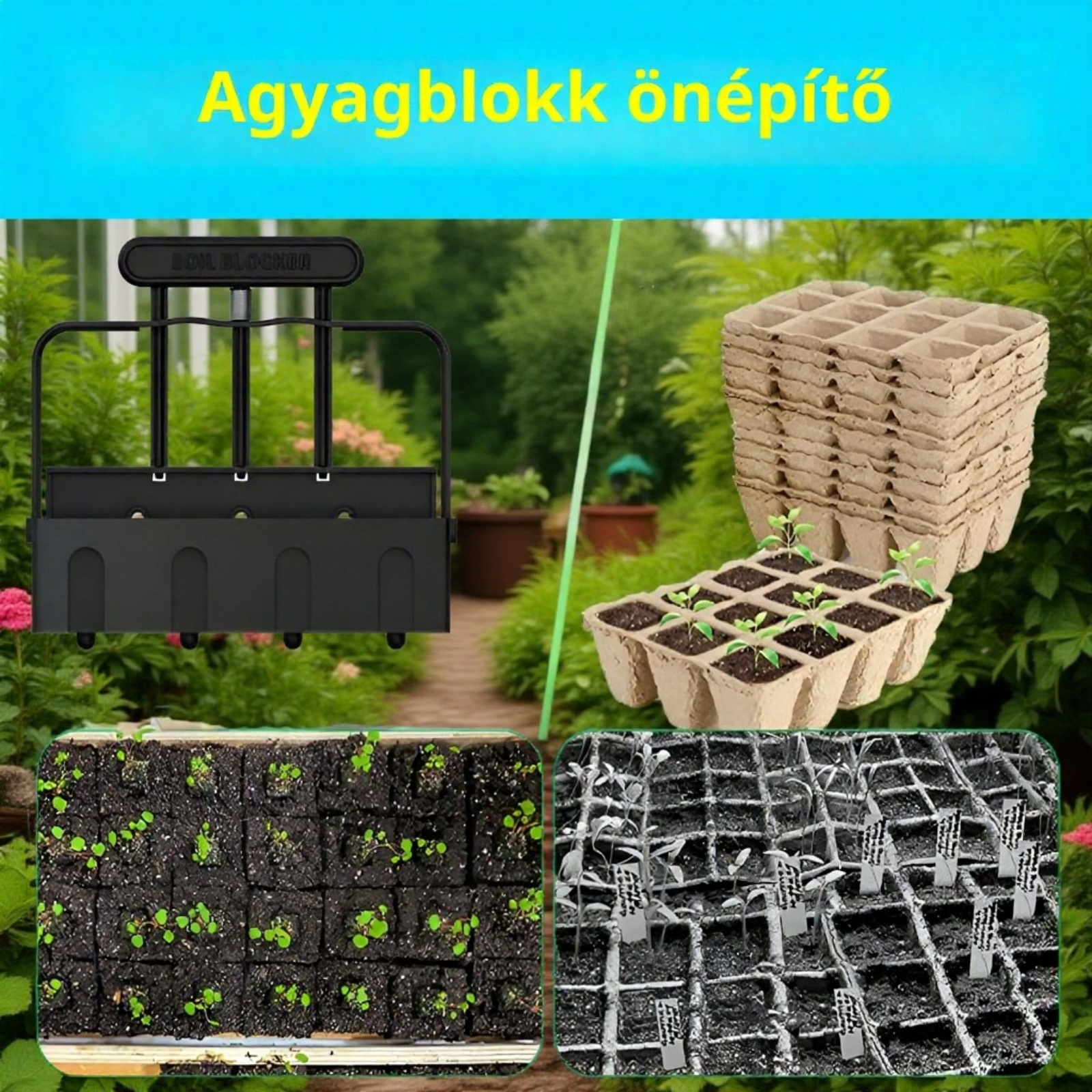 Kézi talajtömb készítő kerti vetőeszköz palántanevelő forma