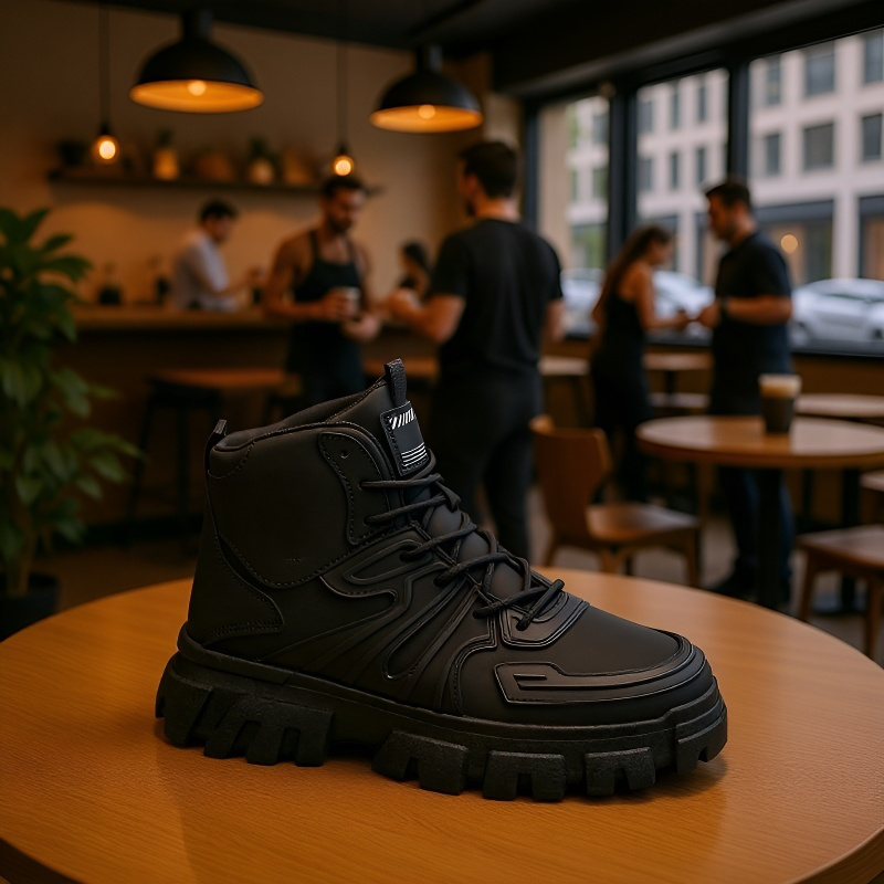 メンズ厚底背が高いマーチンワークブーツ 秋冬ハイカットファッションカジュアルシューズ