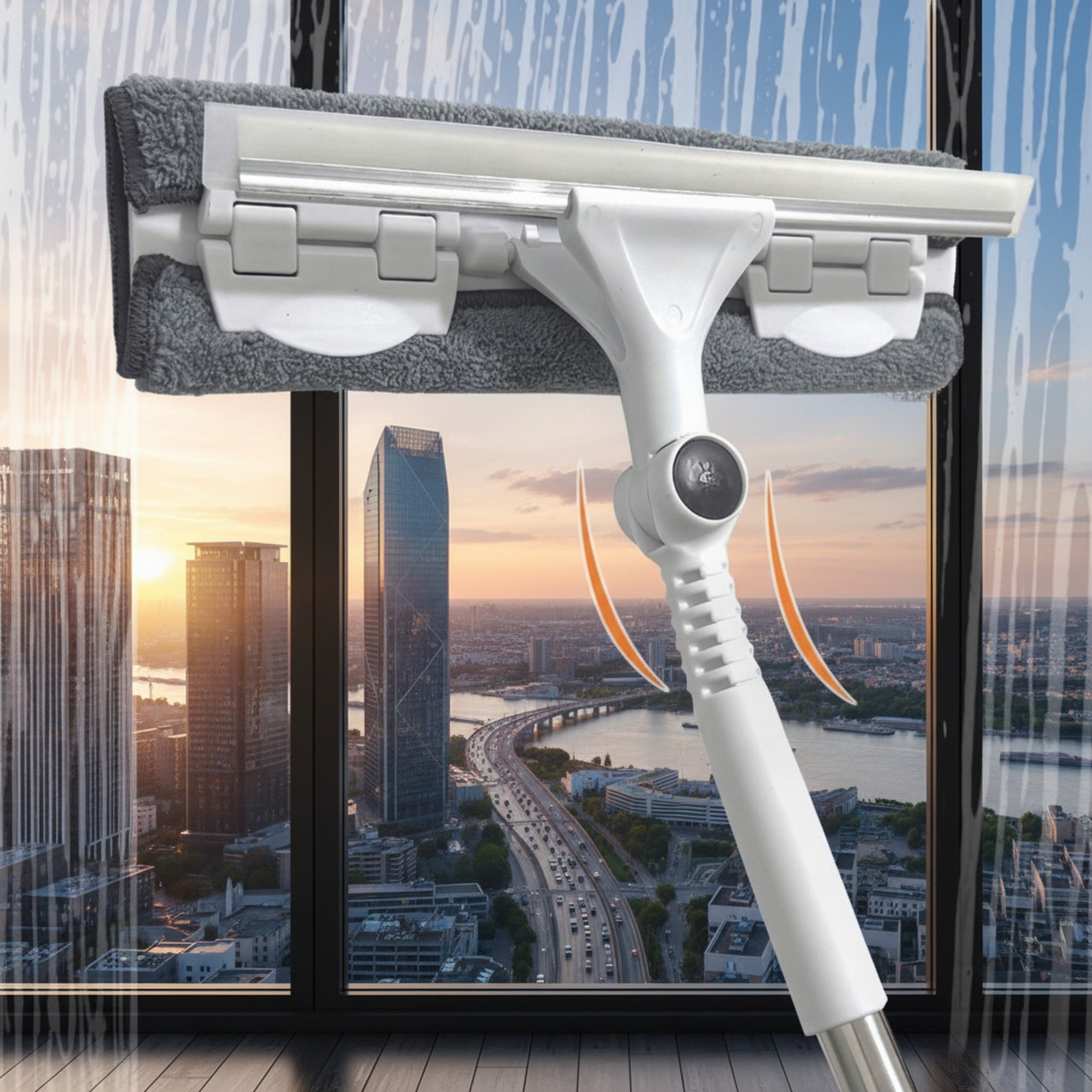 Doppelseitiger Fensterreiniger mit langem Griff