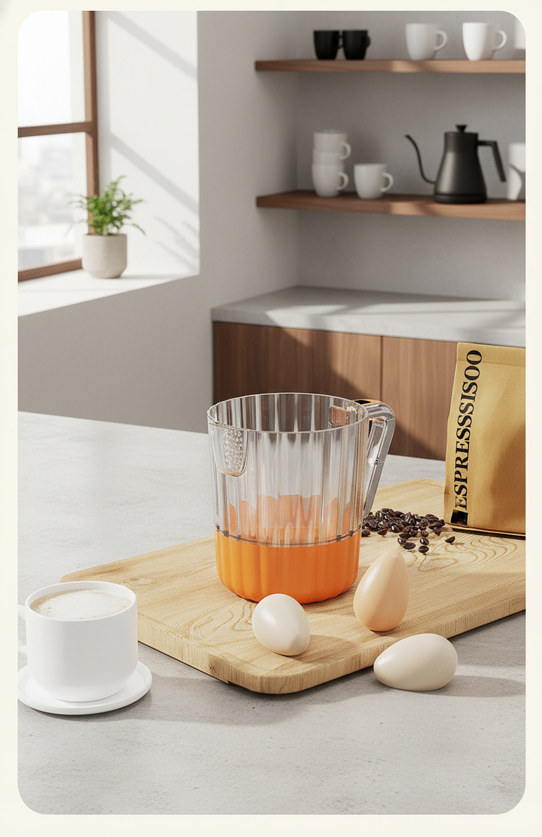 Home milk frother blending coffee