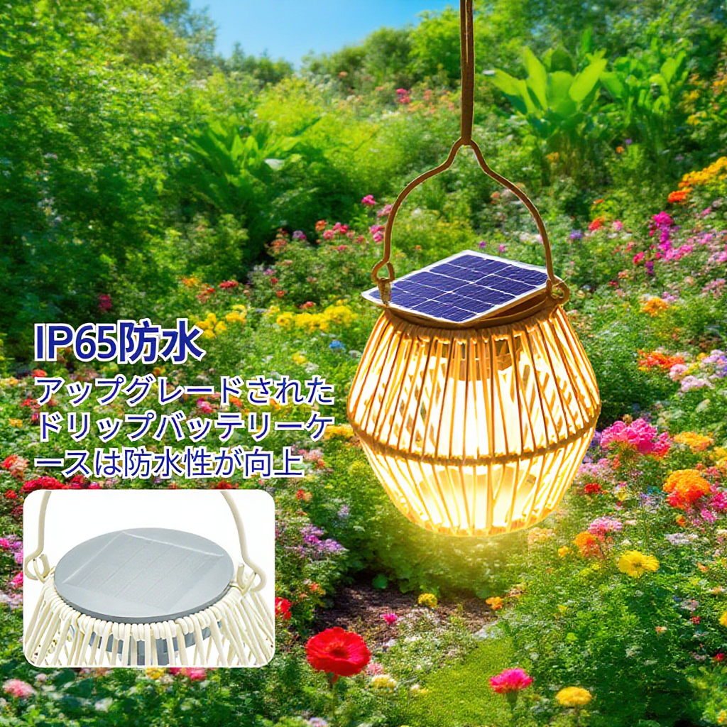 竹製ソーラー提灯 ガーデンランタン 防水屋外テーブルライト