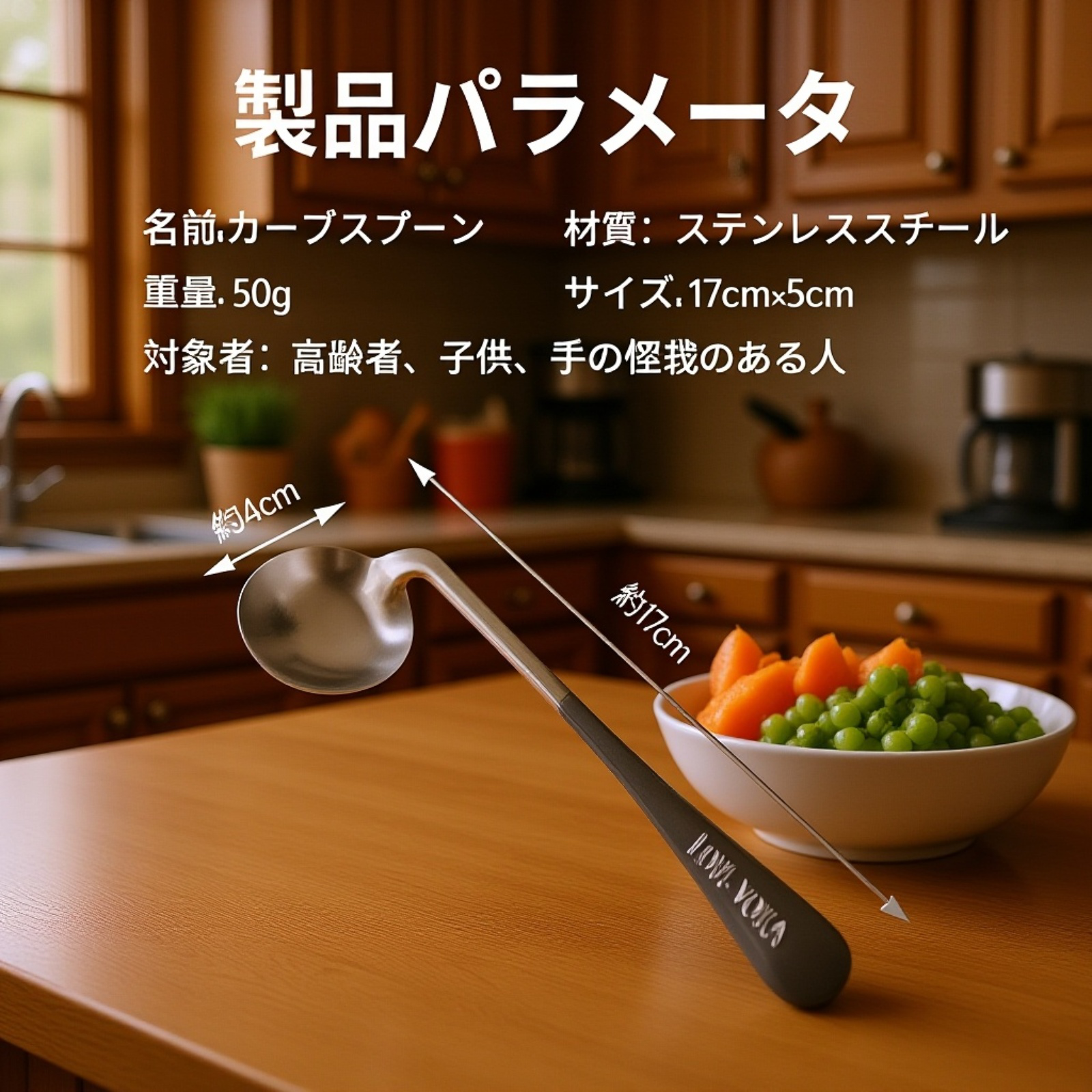 【左手/右手】寝たきりの高齢者の食事を助けるための曲げスプーン