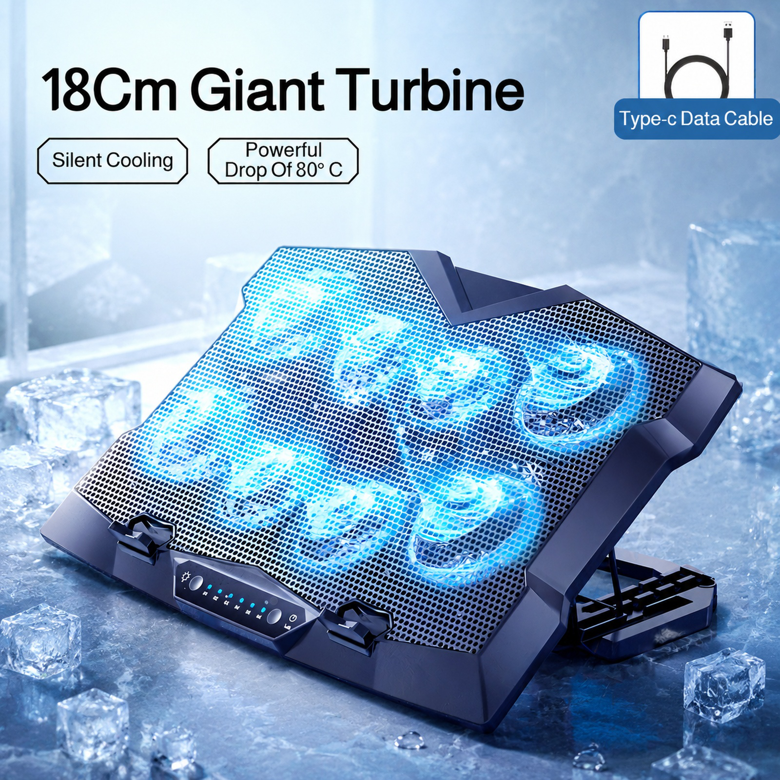 Quiet laptop cooling stand with ergonomic design