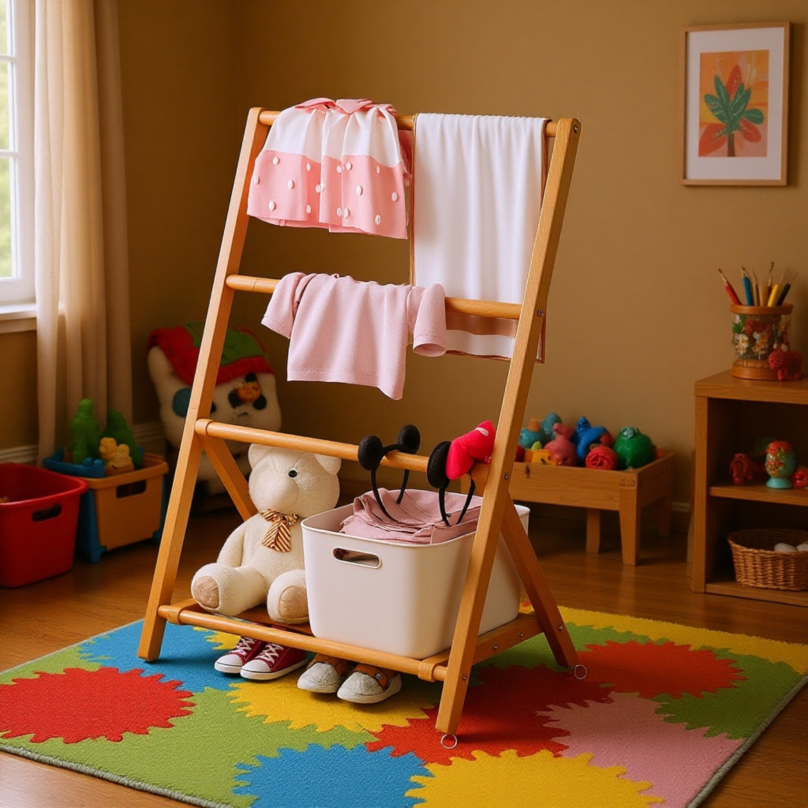 竹制折叠室内衣帽架 晾衣架  シンプル オシャレ 简易衣架 天然材质 无异味 方便收纳 一人暮らし 新生活応援