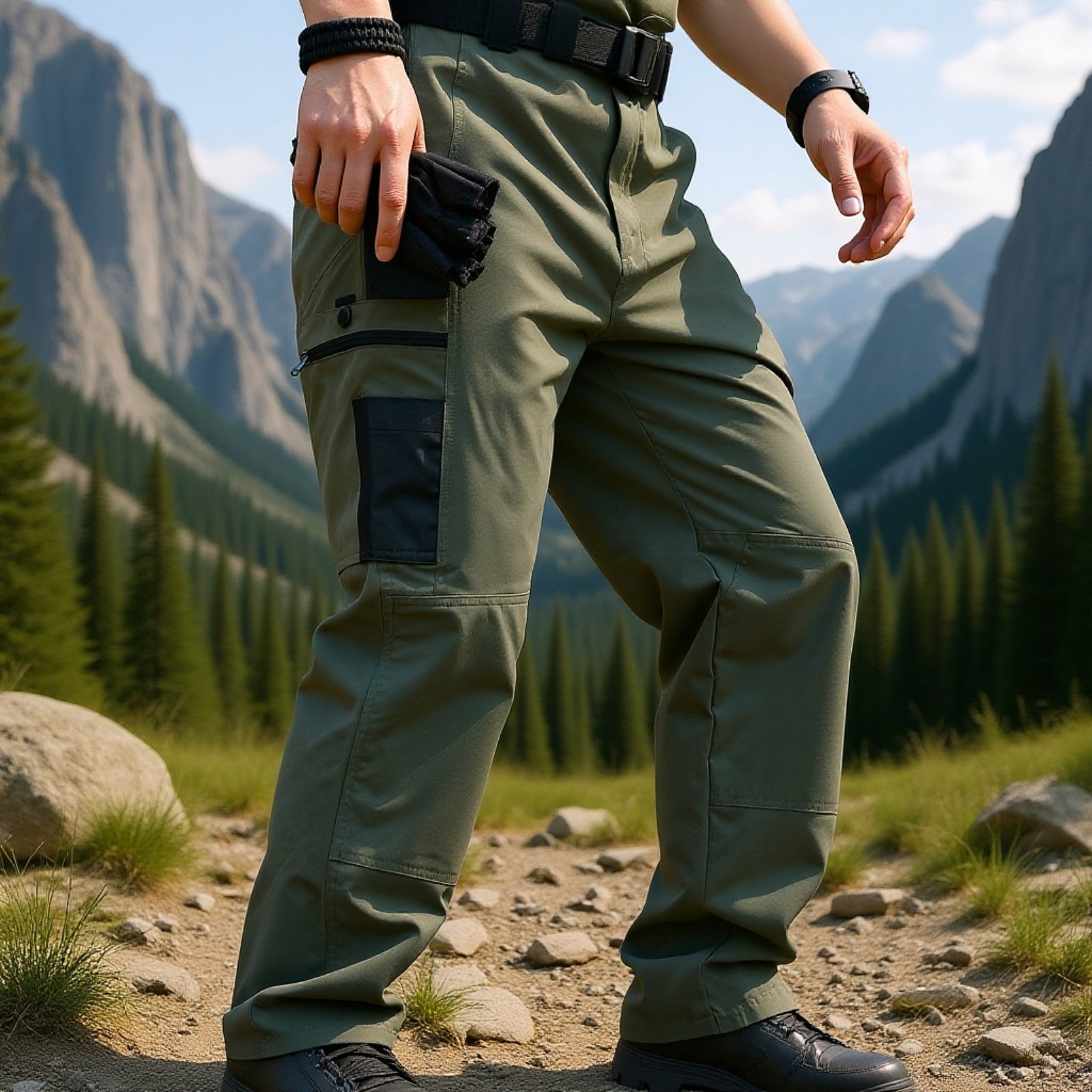 男性用多機能ポケット付き耐久性パンツ　ゆったり通気性ミリタリーパンツ