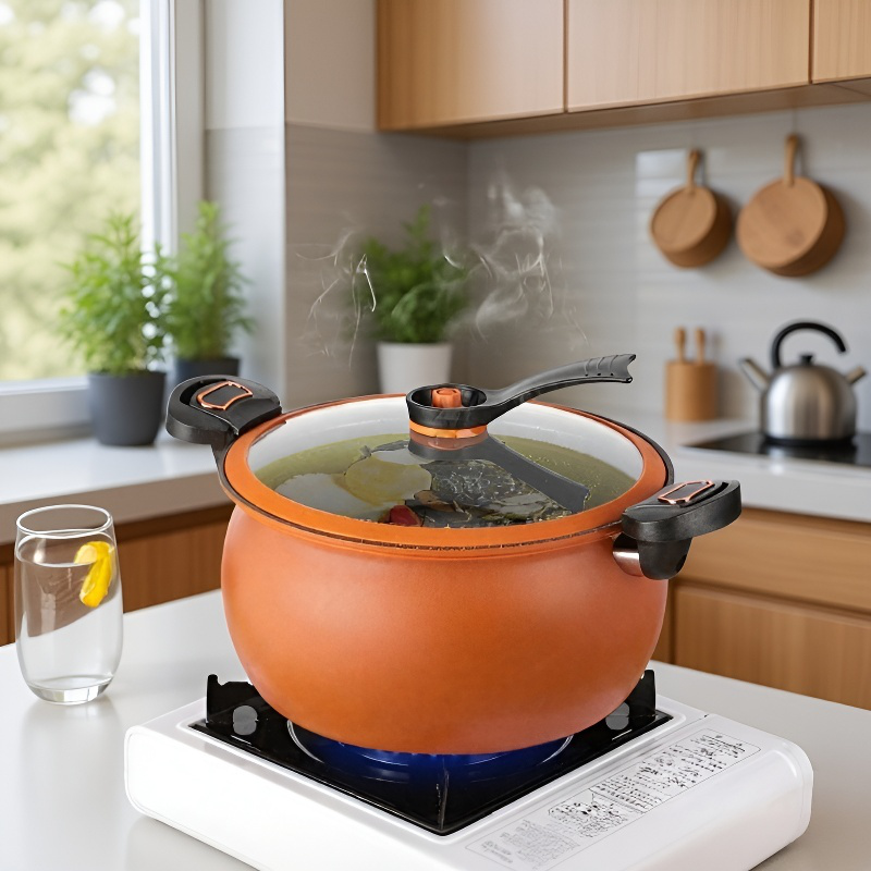 おしゃれな厚手ノンスティック微圧調理鍋・麦飯石風