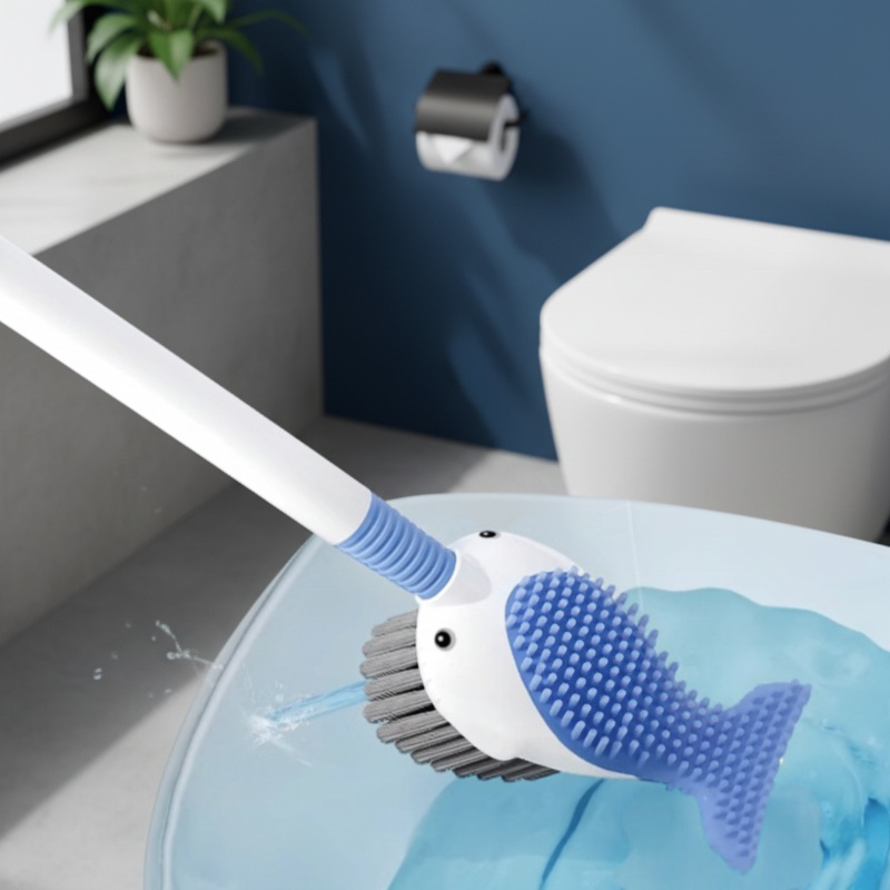 Ensemble brosse WC en silicone avec pulvérisateur et socle à ventouse