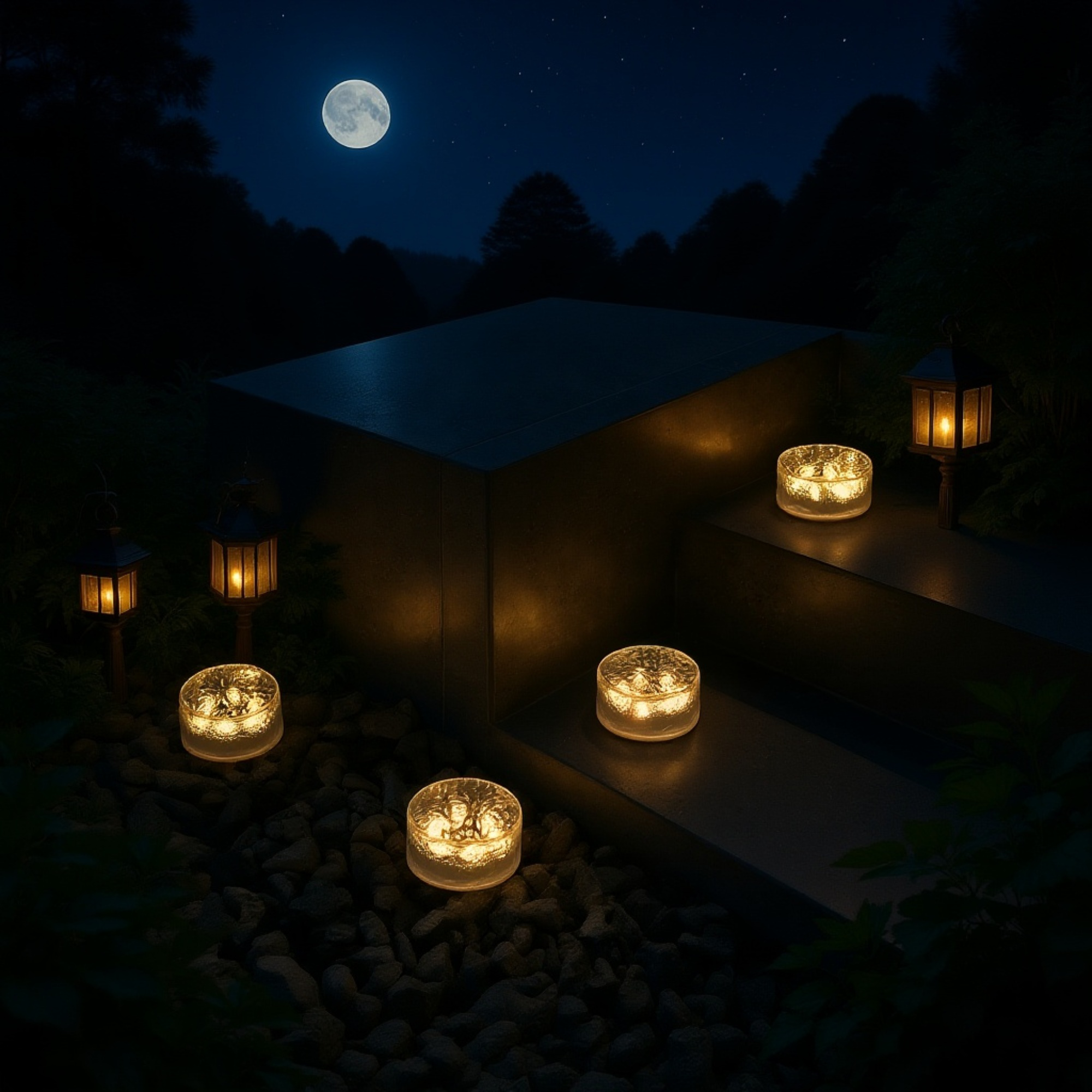 夜間の玄関周りを明るく照らすLEDランタン