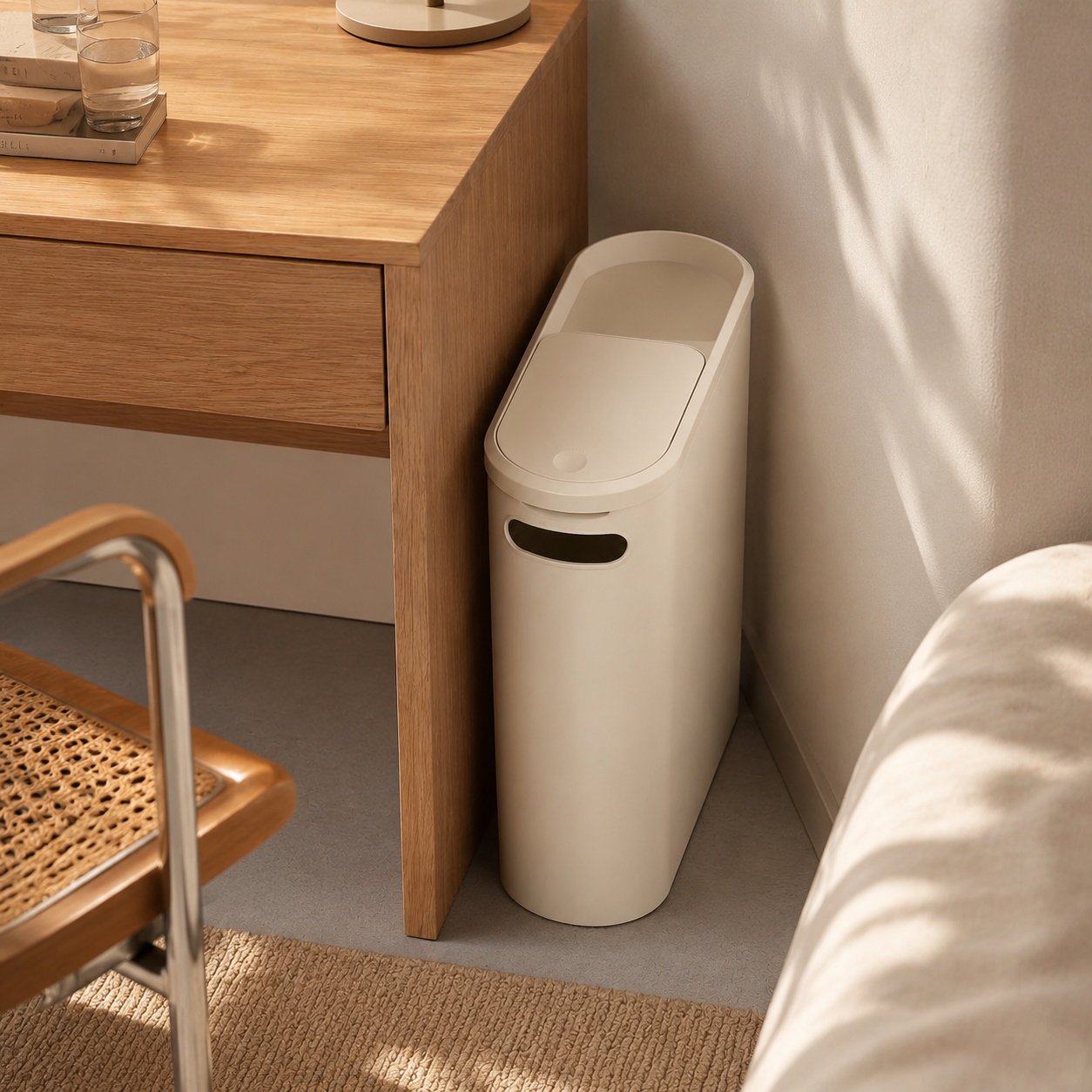 Slim Gap Press-to-Open Trash Can