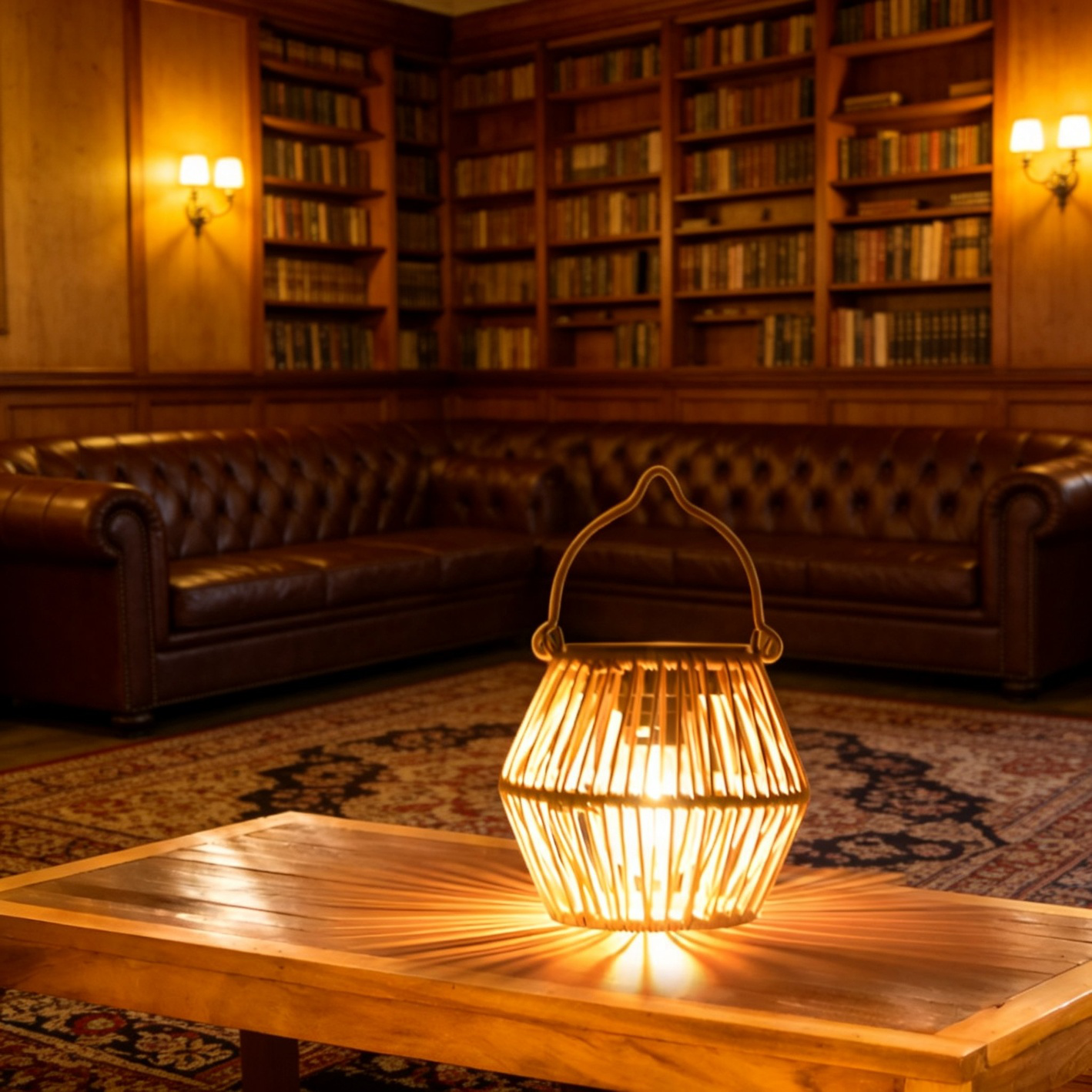 Lámpara de mesa solar impermeable de bambú para exteriores