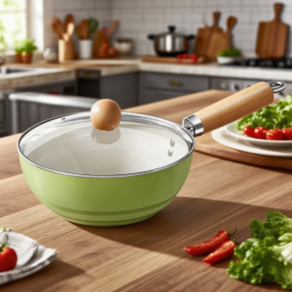 アボカドグリーンセラミック釉薬ノンスティック小型中華鍋