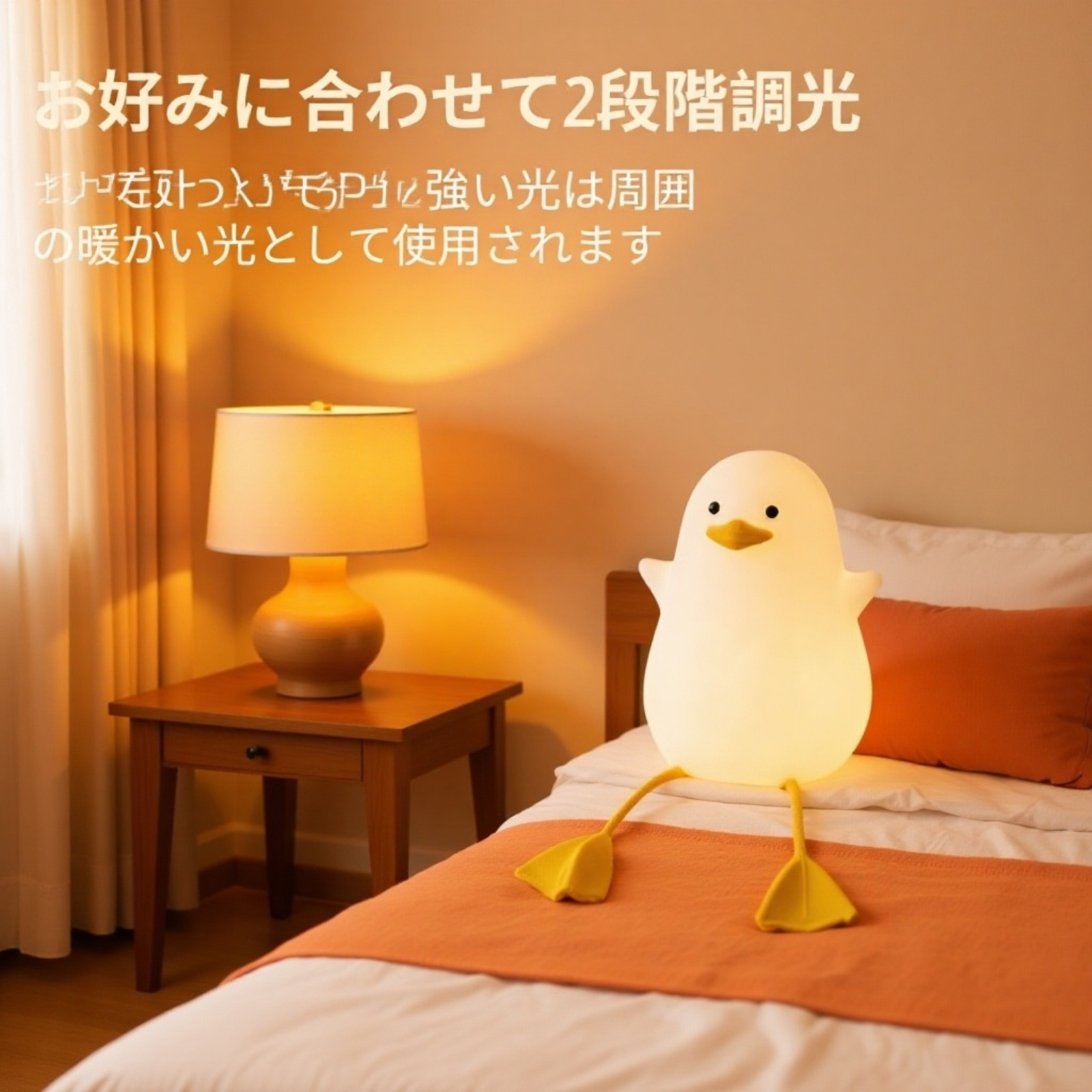 ユニークなアヒルデザイン照明 ベッドサイドで点灯