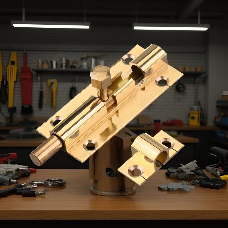 ドア用真鍮製差し込み錠の設置例